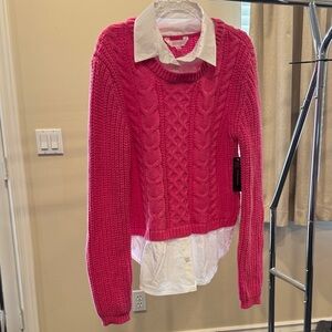 No Boundaries Vibrant Pink Cable Knit Sweater